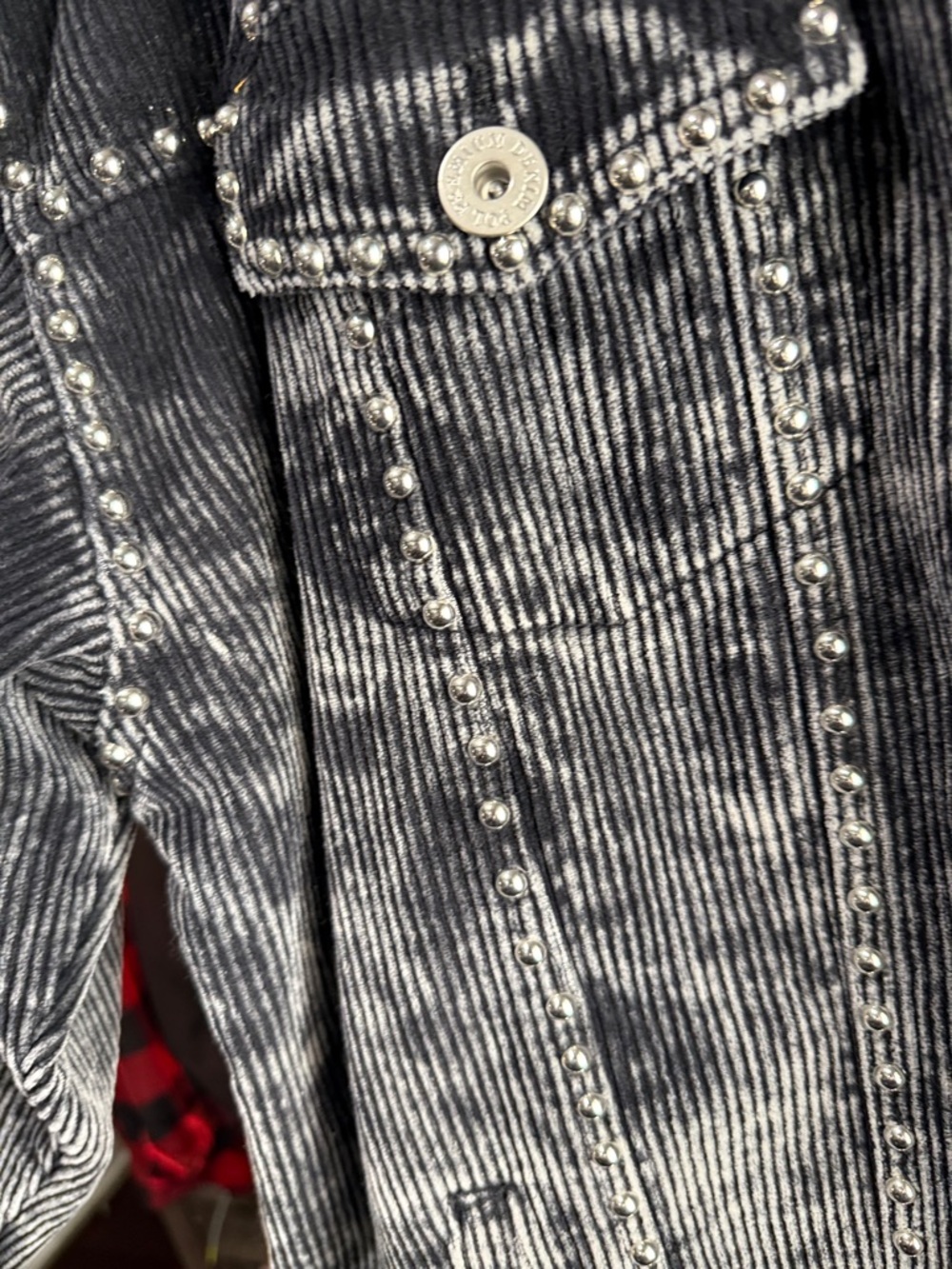 POL Distressed Black Corduroy Jacket with Stud Trim - Picture 3 of 5